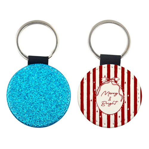 Retro Merry & Bright Christmas Stripes Illustration - keyring by EZbie