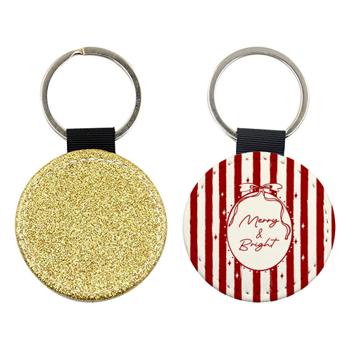 Retro Merry & Bright Christmas Stripes Illustration - keyring by EZbie
