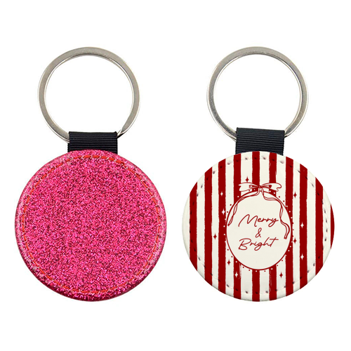 Retro Merry & Bright Christmas Stripes Illustration - keyring by EZbie