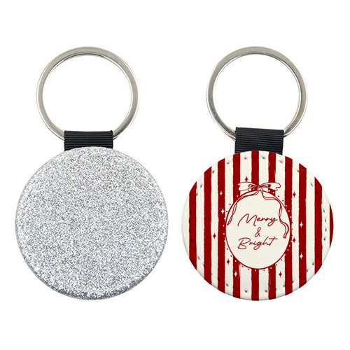 Retro Merry & Bright Christmas Stripes Illustration - keyring by EZbie