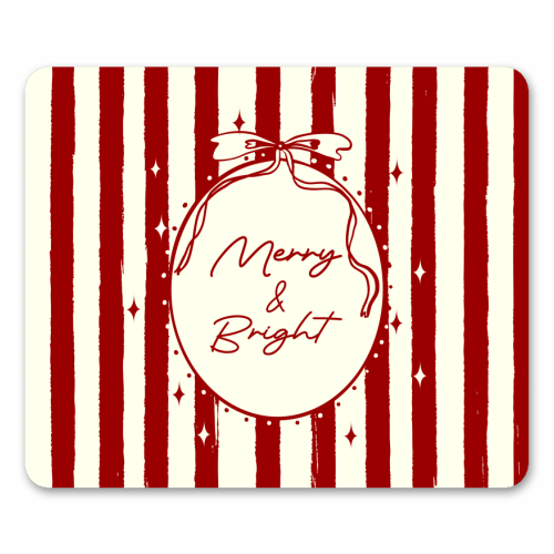 Retro Merry & Bright Christmas Stripes Illustration - mouse mat by EZbie