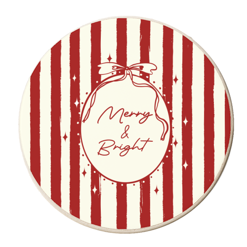 Retro Merry & Bright Christmas Stripes Illustration - personalised beer coaster by EZbie