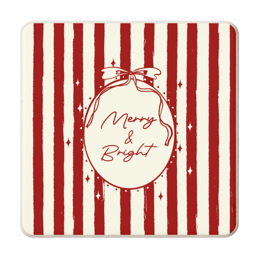Retro Merry & Bright Christmas Stripes Illustration - personalised beer coaster by EZbie