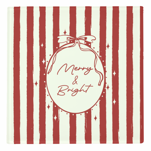 Retro Merry & Bright Christmas Stripes Illustration - personalised beer coaster by EZbie