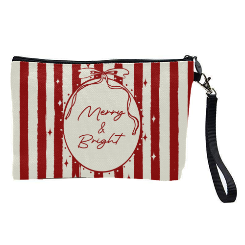 Retro Merry & Bright Christmas Stripes Illustration - pretty makeup bag by EZbie
