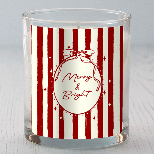 Retro Merry & Bright Christmas Stripes Illustration - scented candle by EZbie