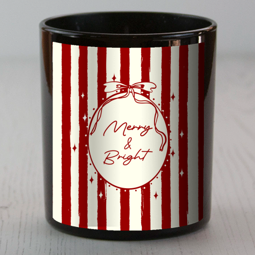 Retro Merry & Bright Christmas Stripes Illustration - scented candle by EZbie