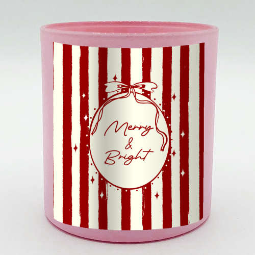 Retro Merry & Bright Christmas Stripes Illustration - scented candle by EZbie