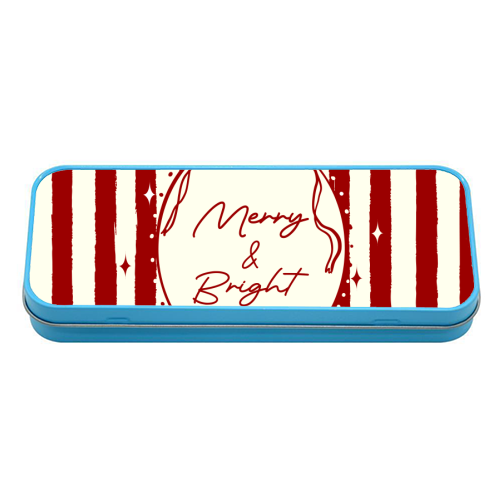 Retro Merry & Bright Christmas Stripes Illustration - tin pencil case by EZbie