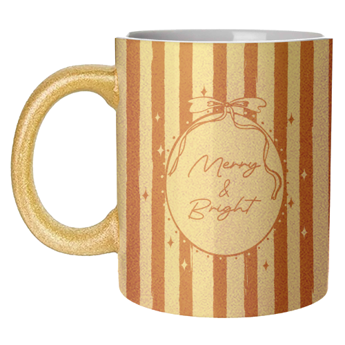 Retro Merry & Bright Christmas Stripes Illustration - unique mug by EZbie