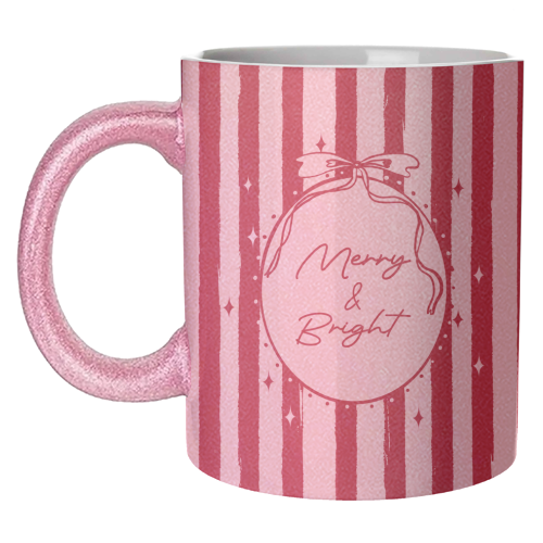 Retro Merry & Bright Christmas Stripes Illustration - unique mug by EZbie