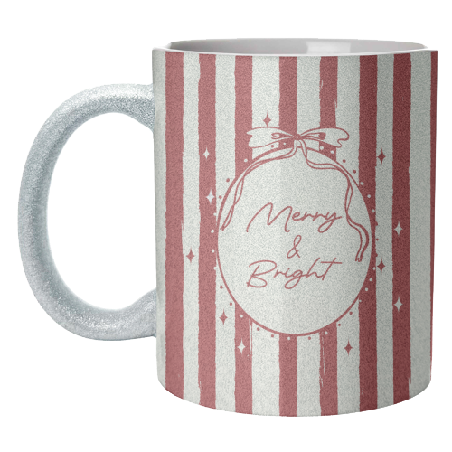 Retro Merry & Bright Christmas Stripes Illustration - unique mug by EZbie