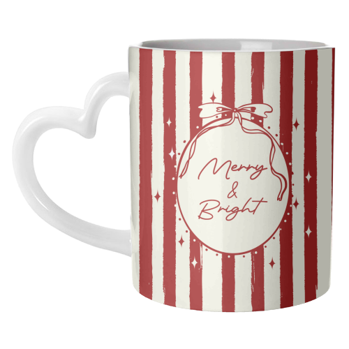 Retro Merry & Bright Christmas Stripes Illustration - unique mug by EZbie
