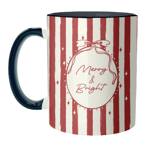 Retro Merry & Bright Christmas Stripes Illustration - unique mug by EZbie