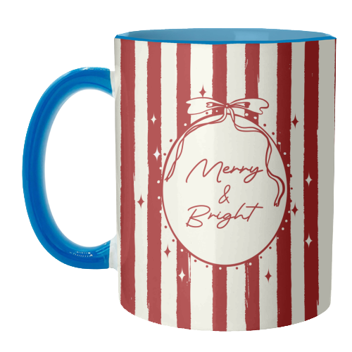 Retro Merry & Bright Christmas Stripes Illustration - unique mug by EZbie