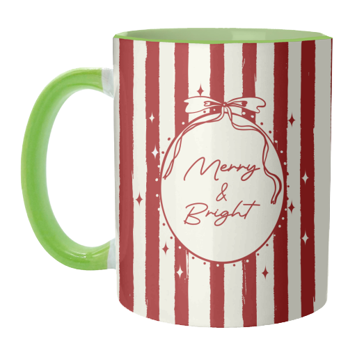 Retro Merry & Bright Christmas Stripes Illustration - unique mug by EZbie