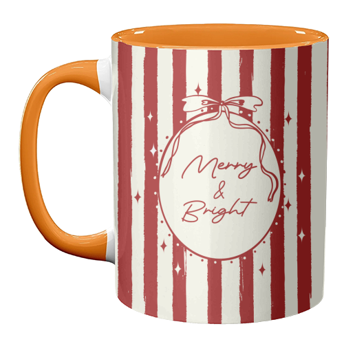 Retro Merry & Bright Christmas Stripes Illustration - unique mug by EZbie