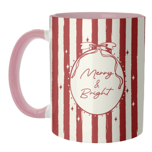 Retro Merry & Bright Christmas Stripes Illustration - unique mug by EZbie