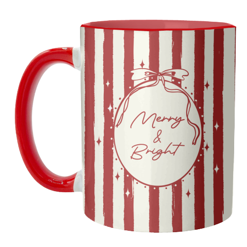 Retro Merry & Bright Christmas Stripes Illustration - unique mug by EZbie