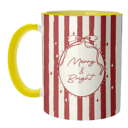 Retro Merry & Bright Christmas Stripes Illustration - unique mug by EZbie
