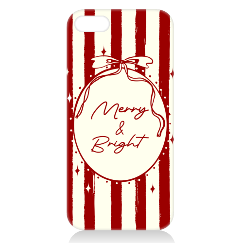 Retro Merry & Bright Christmas Stripes Illustration - unique phone case by EZbie
