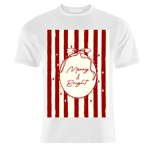 Retro Merry & Bright Christmas Stripes Illustration - unique t shirt by EZbie