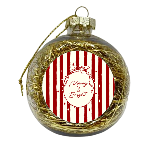 Retro Merry & Bright Christmas Stripes Illustration - xmas bauble by EZbie