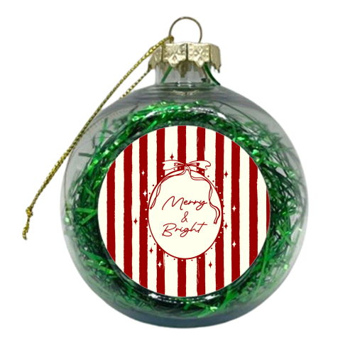 Retro Merry & Bright Christmas Stripes Illustration - xmas bauble by EZbie