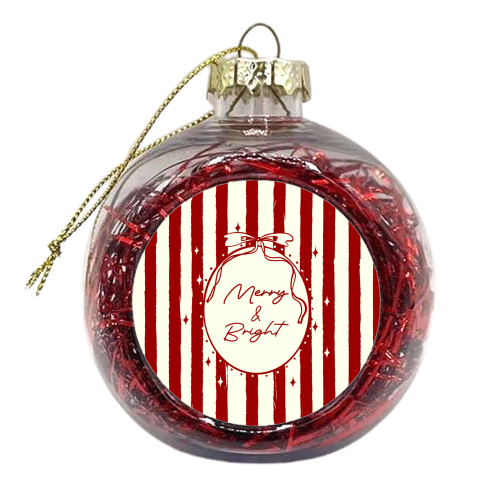 Retro Merry & Bright Christmas Stripes Illustration - xmas bauble by EZbie