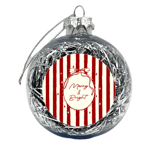Retro Merry & Bright Christmas Stripes Illustration - xmas bauble by EZbie