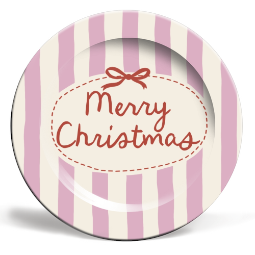 Retro Merry Christmas stripes - ceramic dinner plate by Giddy Kipper