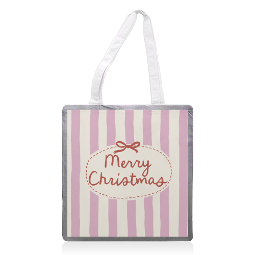Retro Merry Christmas stripes - printed canvas tote bag by Giddy Kipper