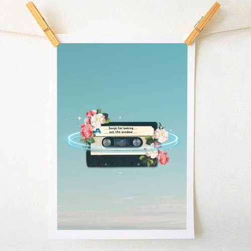Retro Mixtape Floral Art - A1 - A4 art print by OhMC! Designs