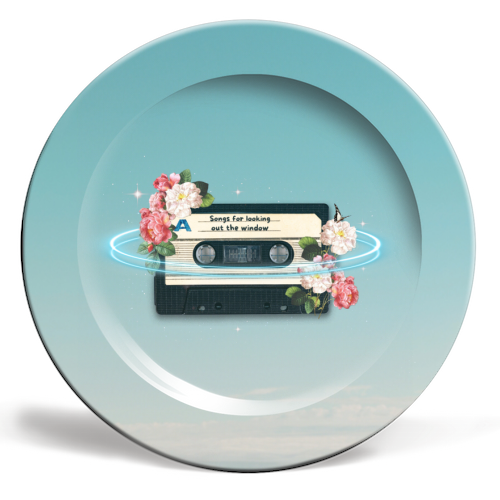 Retro Mixtape Floral Art - ceramic dinner plate by OhMC! Designs