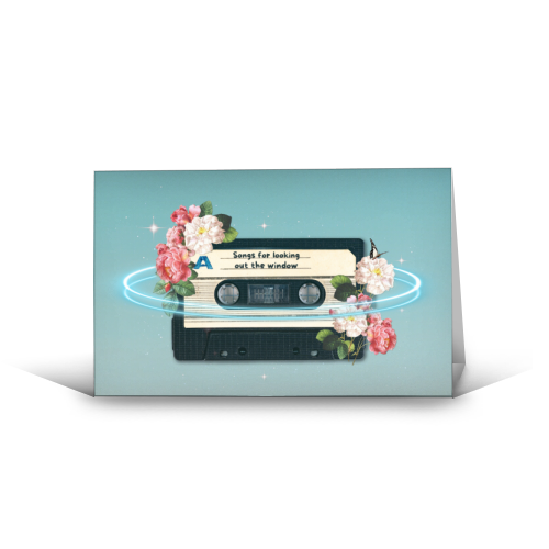 Retro Mixtape Floral Art - funny greeting card by OhMC! Designs