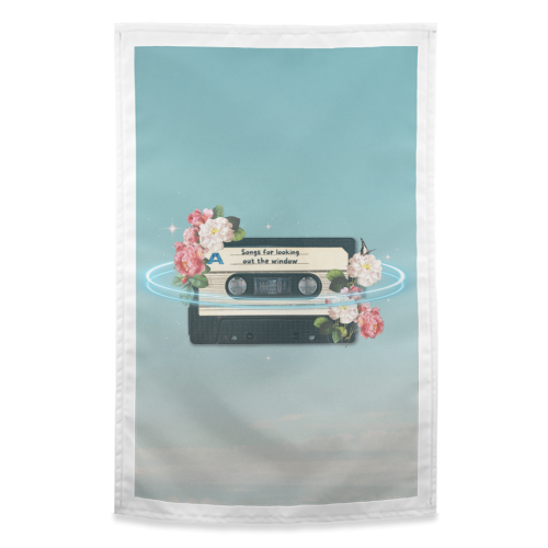Retro Mixtape Floral Art - funny tea towel by OhMC! Designs
