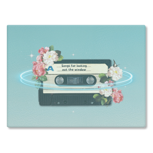 Retro Mixtape Floral Art - glass chopping board by OhMC! Designs