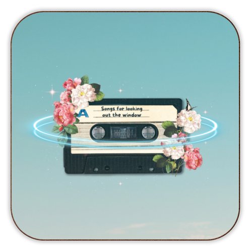 Retro Mixtape Floral Art - personalised beer coaster by OhMC! Designs