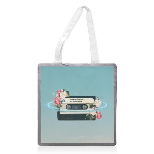Retro Mixtape Floral Art - printed canvas tote bag by OhMC! Designs
