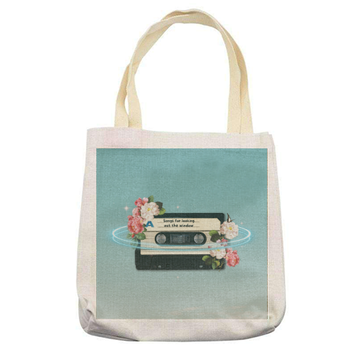 Retro Mixtape Floral Art - printed canvas tote bag by OhMC! Designs