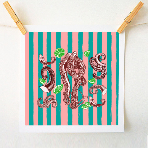 Retro Octopus Tentacles Illustration - A1 - A4 art print by EZbie