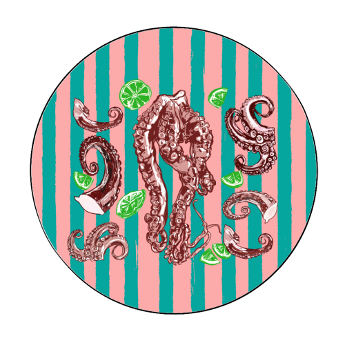 Retro Octopus Tentacles Illustration - Circle Sticker by EZbie