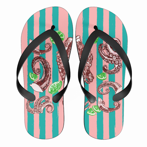 Retro Octopus Tentacles Illustration - funny flip flops by EZbie