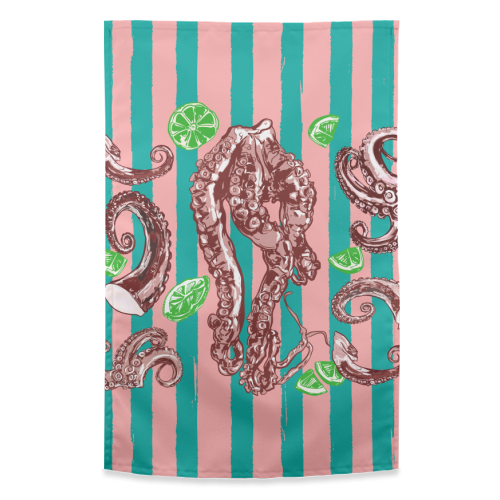 Retro Octopus Tentacles Illustration - funny tea towel by EZbie