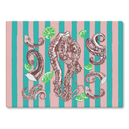 Retro Octopus Tentacles Illustration - glass chopping board by EZbie