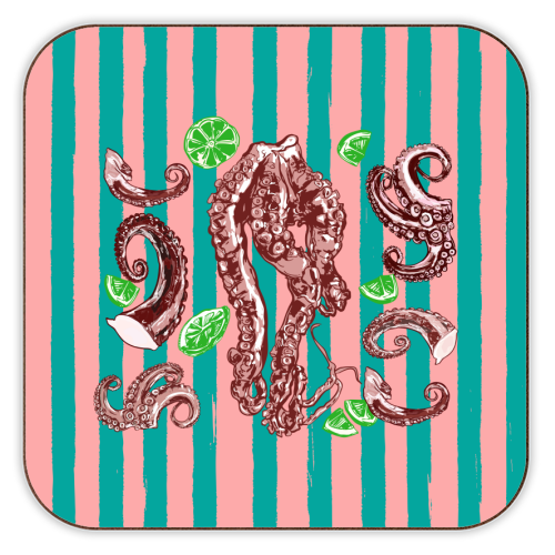 Retro Octopus Tentacles Illustration - personalised beer coaster by EZbie
