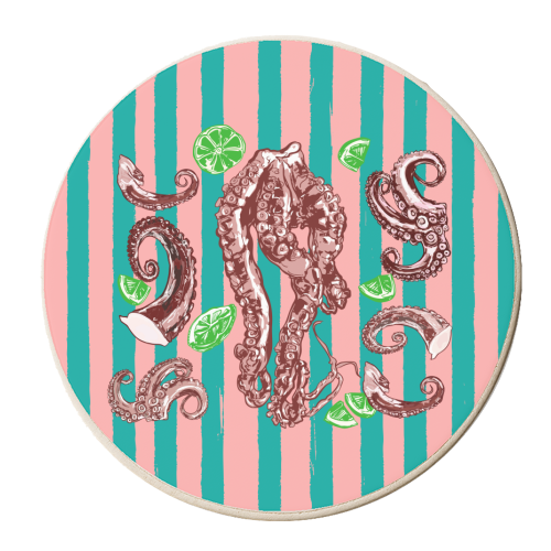 Retro Octopus Tentacles Illustration - personalised beer coaster by EZbie