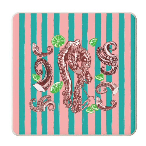 Retro Octopus Tentacles Illustration - personalised beer coaster by EZbie