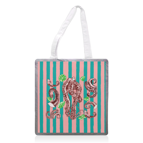 Retro Octopus Tentacles Illustration - printed canvas tote bag by EZbie