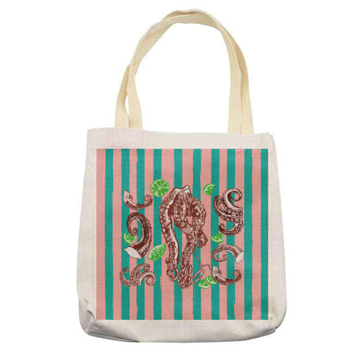 Retro Octopus Tentacles Illustration - printed canvas tote bag by EZbie